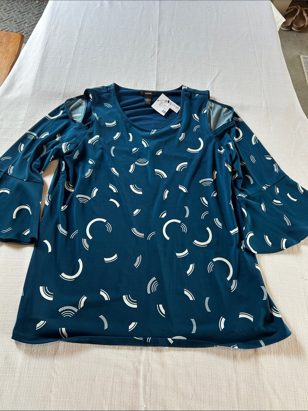 Alfani - from Macys - Teal Printed Cold-Shoulder Top - comfortable!